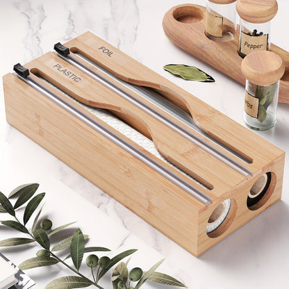 Bambora Folienspender - Bambus mit Integriertem Cutter, 2-in-1 Design 2