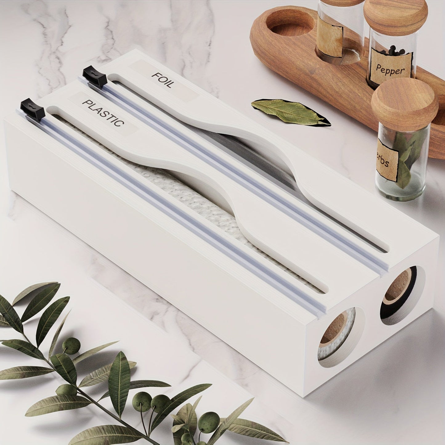 Bambora Folienspender - Bambus mit Integriertem Cutter, 2-in-1 Design 5
