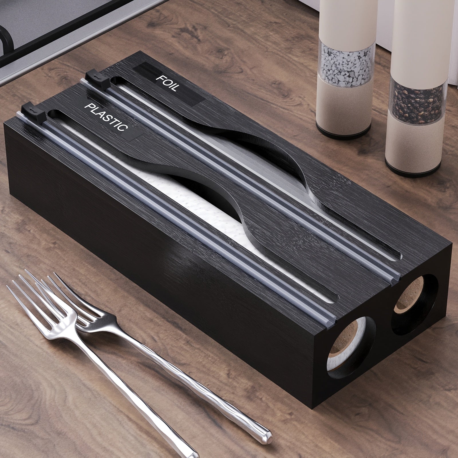 Bambora Folienspender - Bambus mit Integriertem Cutter, 2-in-1 Design 7
