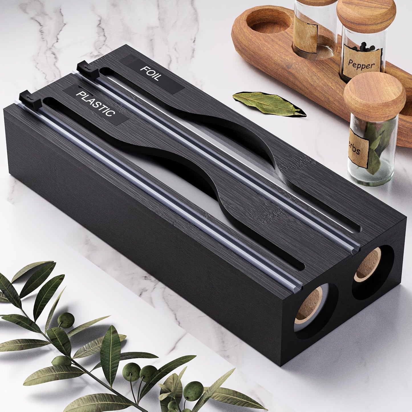 Bambora Folienspender - Bambus mit Integriertem Cutter, 2-in-1 Design 8
