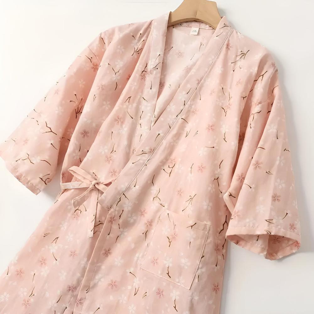 Bela Bademantel Damen - Baumwolle, Yukata-Stil mit Blumenmuster 0