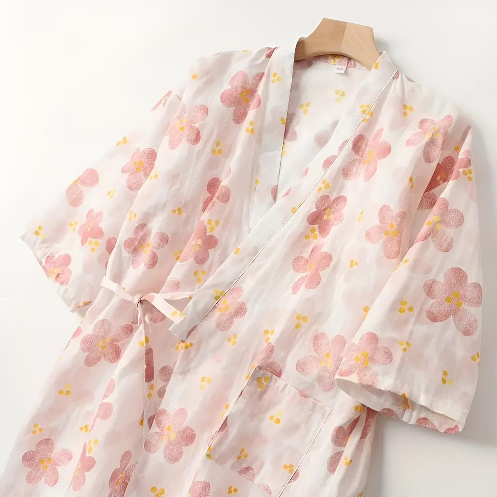 Bela Bademantel Damen - Baumwolle, Yukata-Stil mit Blumenmuster 3