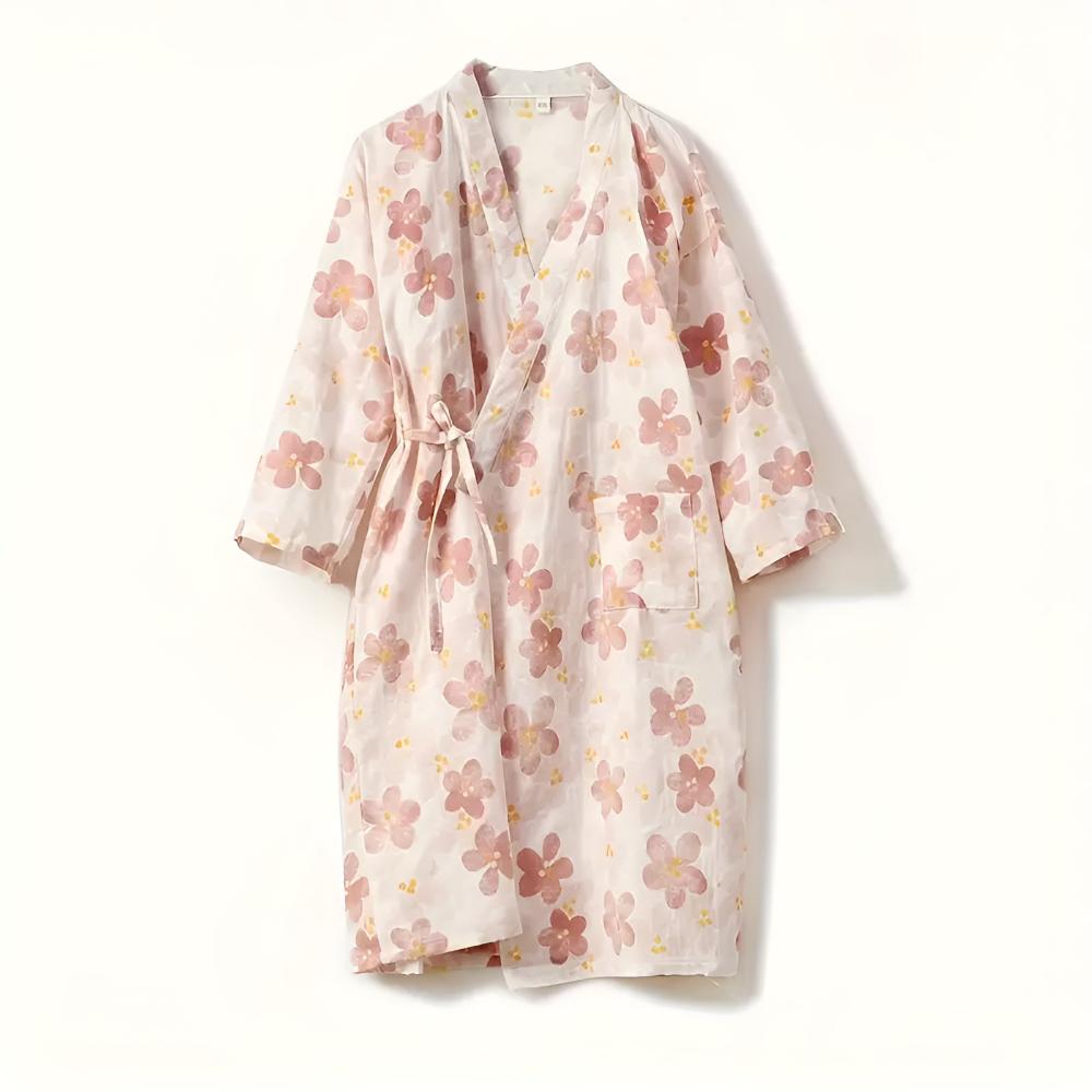 Bela Bademantel Damen - Baumwolle, Yukata-Stil mit Blumenmuster 4
