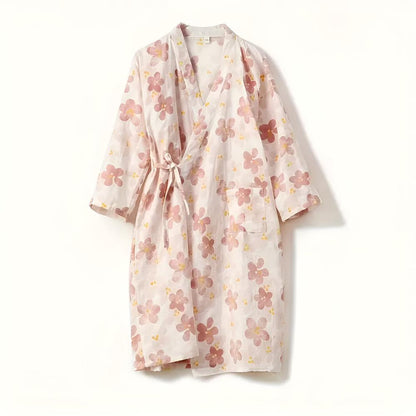 Bela Bademantel Damen - Baumwolle, Yukata-Stil mit Blumenmuster 4