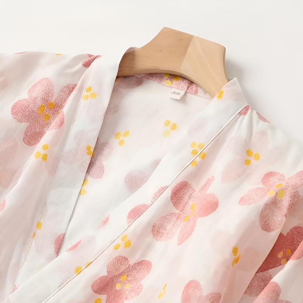 Bela Bademantel Damen - Baumwolle, Yukata-Stil mit Blumenmuster 5