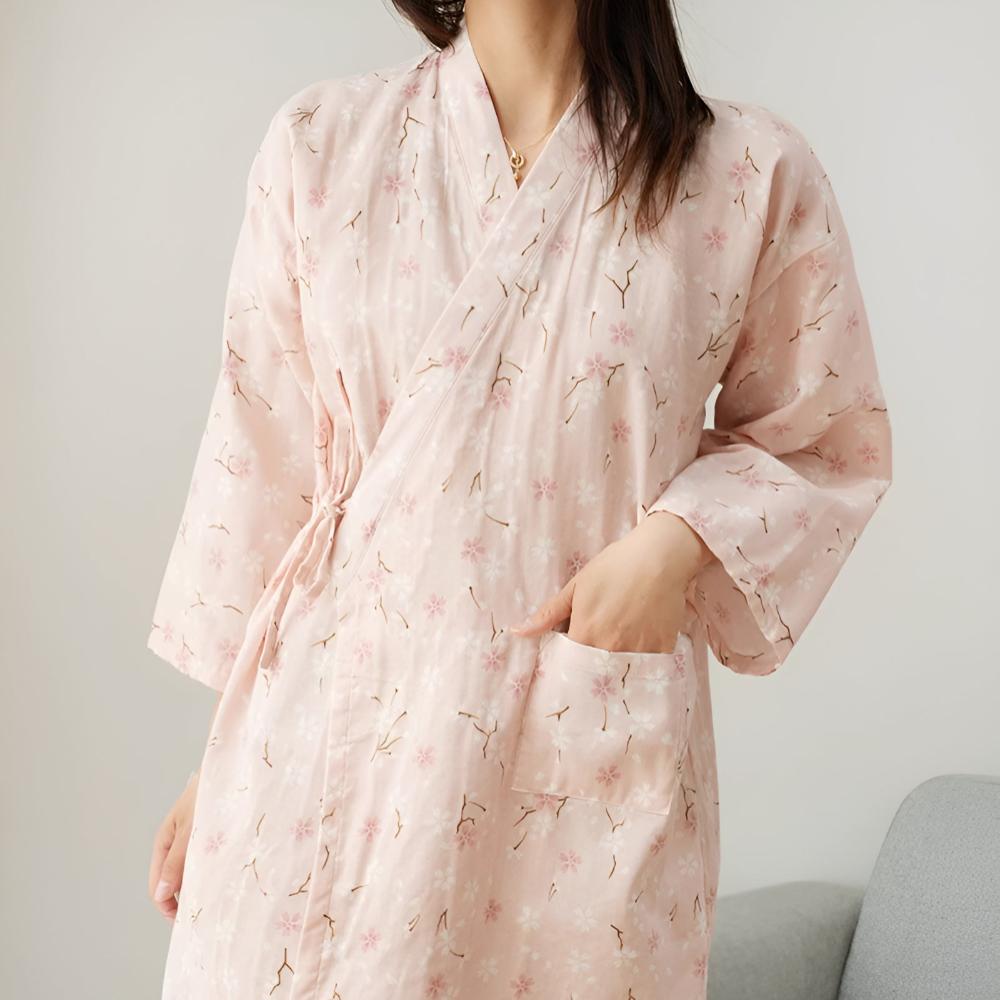 Bela Bademantel Damen - Baumwolle, Yukata-Stil mit Blumenmuster 6