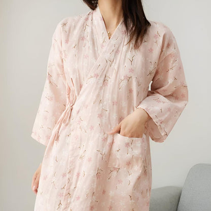 Bela Bademantel Damen - Baumwolle, Yukata-Stil mit Blumenmuster 6