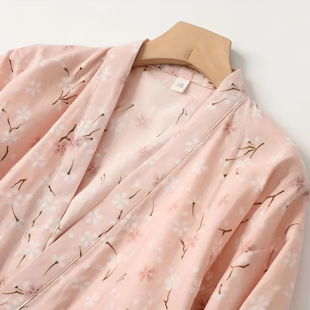 Bela Bademantel Damen - Baumwolle, Yukata-Stil mit Blumenmuster 7
