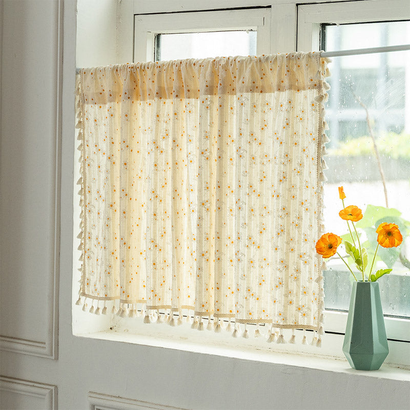 Bela Etagenvorhang - Baumwollleinen, Gänseblümchenmuster Beige 0