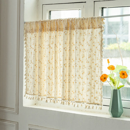 Bela Etagenvorhang - Baumwollleinen, Gänseblümchenmuster Beige 0