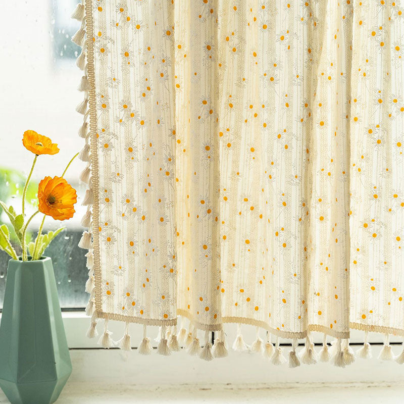 Bela Etagenvorhang - Baumwollleinen, Gänseblümchenmuster Beige 3
