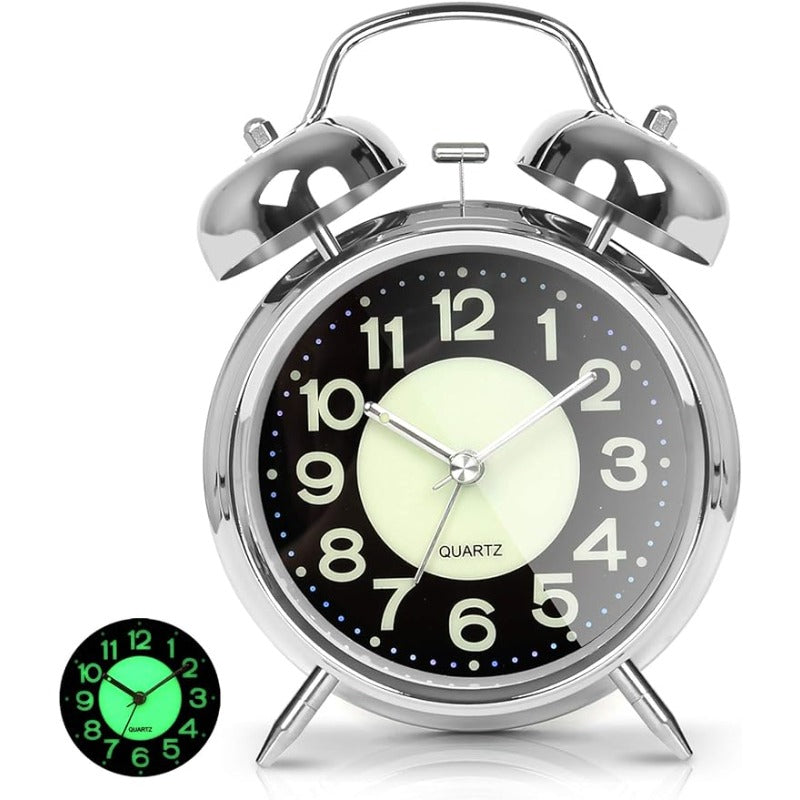 Bellara Wecker - Analog Doppelklingel, Retro-Design mit Leuchtzifferblatt 0
