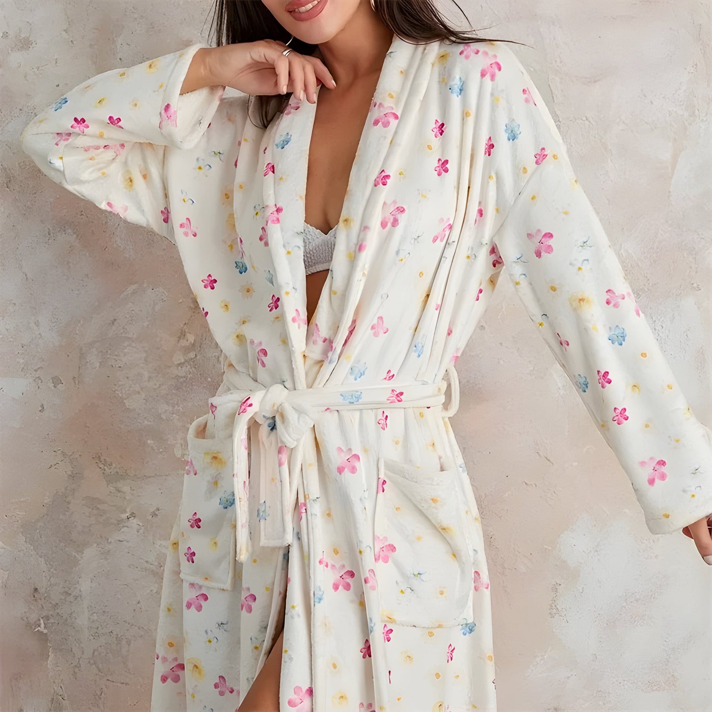 Bluma Bademantel Damen - Weicher Fleece mit Blumenmuster, Komfortabel 7