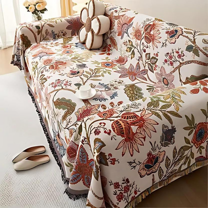 Blumiger Sofaüberwurf - Polyester-Baumwoll-Mischung mit Rustikalen Quasten 1