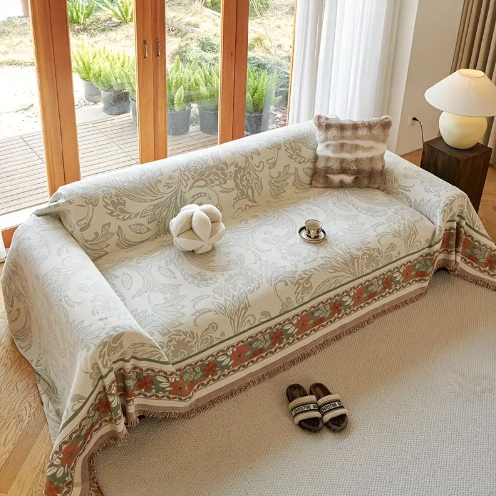 Bohéme Sofaüberwurf - Weicher Chenille, Florale Quasten 2