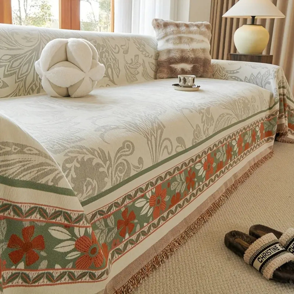 Bohéme Sofaüberwurf - Weicher Chenille, Florale Quasten 4