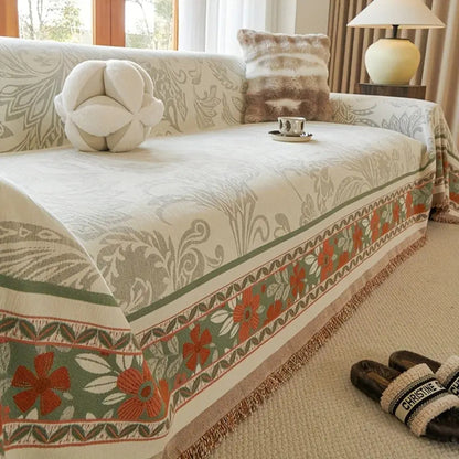 Bohéme Sofaüberwurf - Weicher Chenille, Florale Quasten 4