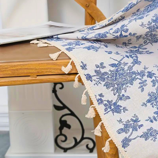 Boreal Floral Vorhang - Halbtransparent, Blaues Rosenmuster, 100% Polyester 1