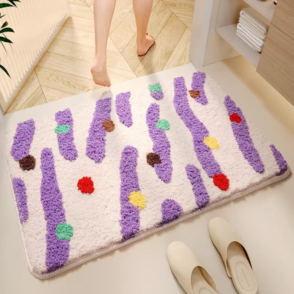 Candi Badematte - Rutschfestes Soft-Touch-Silikon, Bunte Wellenpunkte 0