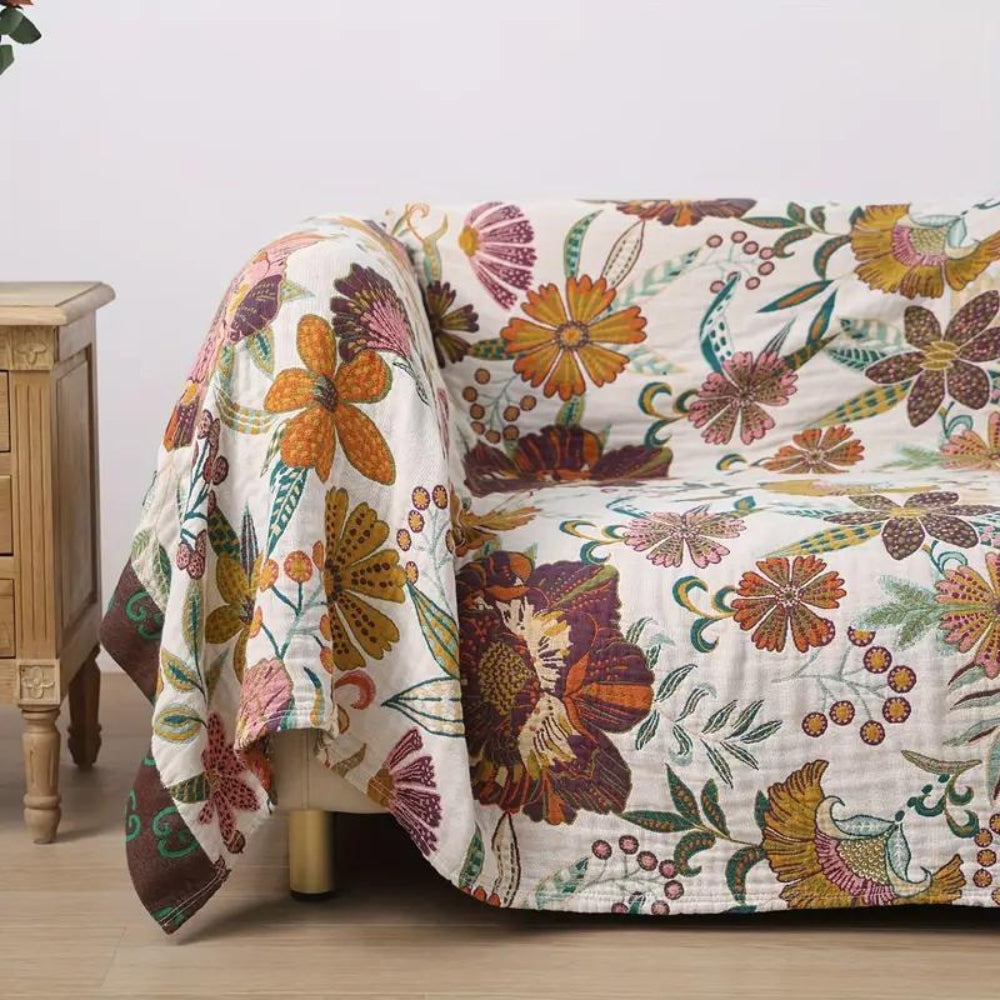 Celia Wolldecke - 100% Baumwolle, Wendbar mit Blumenmuster 2
