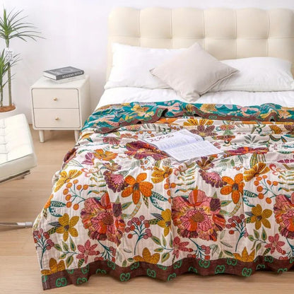 Celia Wolldecke - 100% Baumwolle, Wendbar mit Blumenmuster 5
