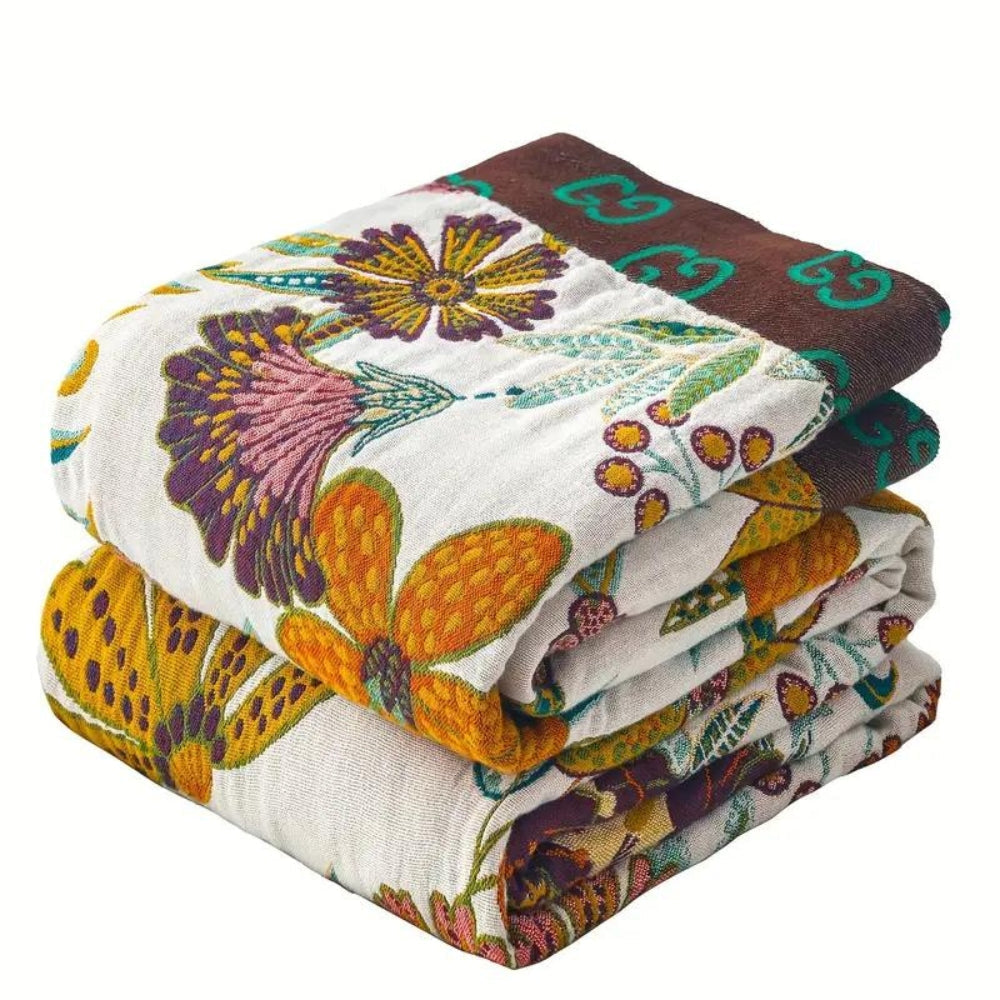 Celia Wolldecke - 100% Baumwolle, Wendbar mit Blumenmuster 6