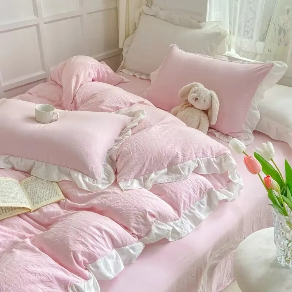 DreamRuffle™ - Bettwäsche Set Baumwolle - Verspieltes Design - Romantisches Schlafzimmer Set
