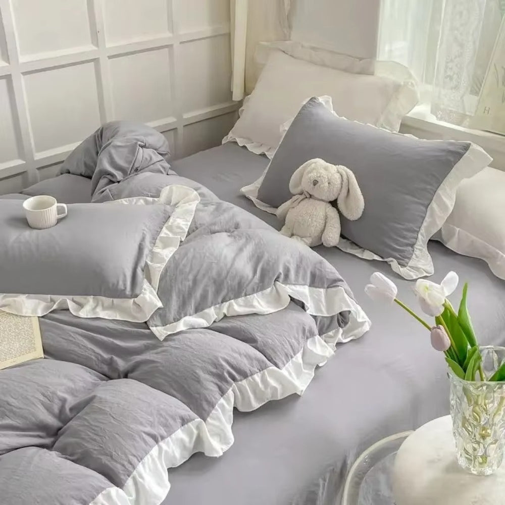 DreamRuffle™ - Bettwäsche Set Baumwolle - Verspieltes Design - Romantisches Schlafzimmer Set