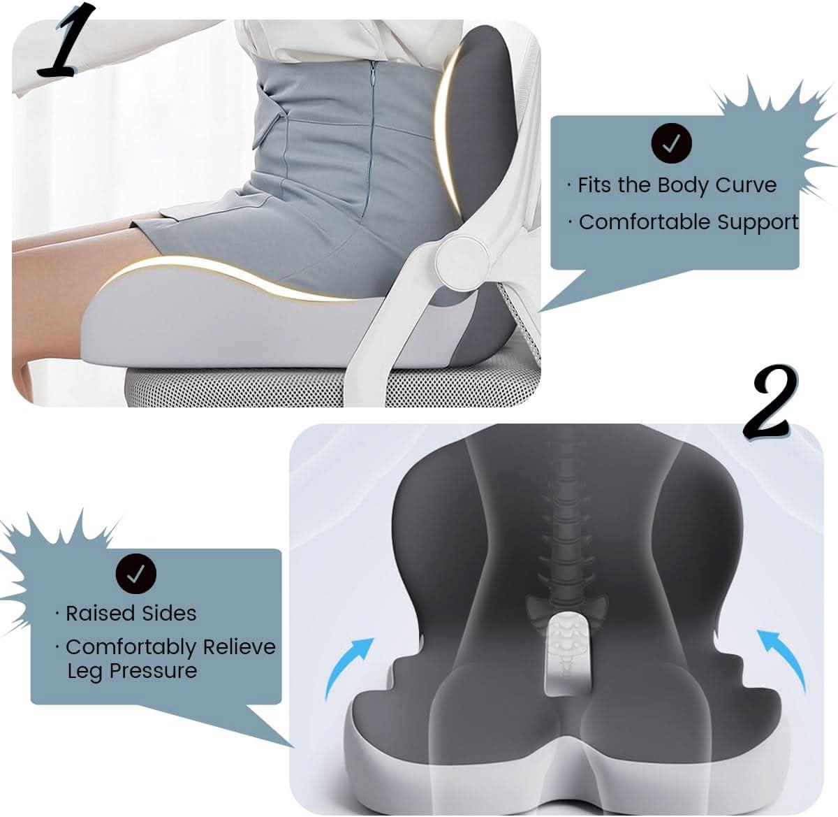 Ecolux Sitzkissen - Memory Foam, Ergonomisch und Rutschfest 3