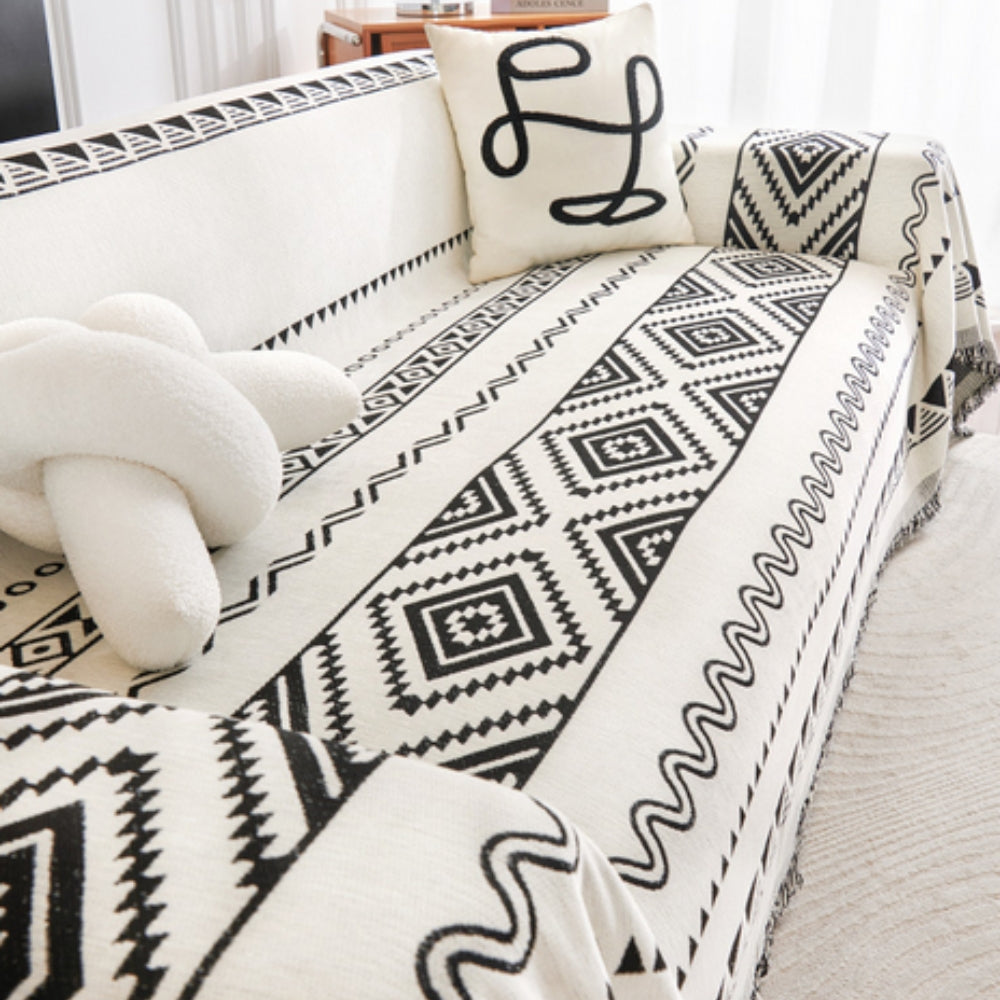 Elysia Sofaüberwurf - Baumwolle-Polyester Chenille, Geometrisches Boho-Muster 0
