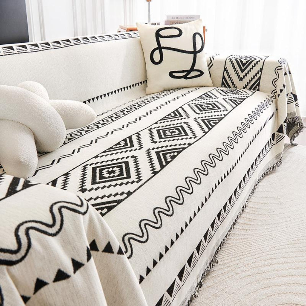 Elysia Sofaüberwurf - Baumwolle-Polyester Chenille, Geometrisches Boho-Muster 1