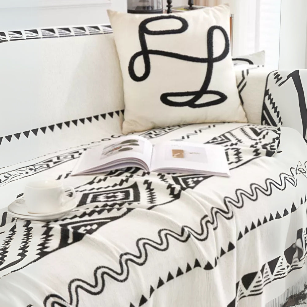 Elysia Sofaüberwurf - Baumwolle-Polyester Chenille, Geometrisches Boho-Muster 3