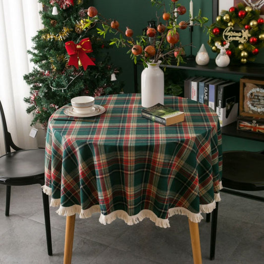 Elysia Tischdecke Weihnachten - Mikrofasermischung, Vintage Karomuster mit Quasten 0