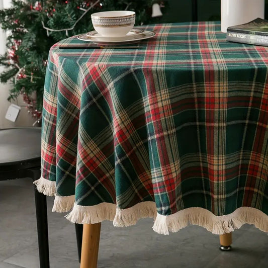 Elysia Tischdecke Weihnachten - Mikrofasermischung, Vintage Karomuster mit Quasten 1
