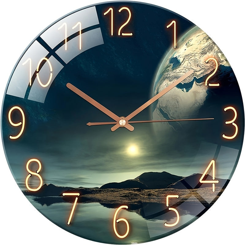 Elysia Wanduhr Modern - Gehärtetes Glas, Großes Erdlandschaftsdesign 0