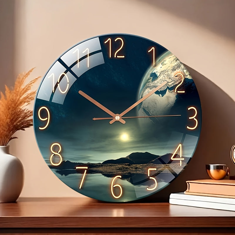 Elysia Wanduhr Modern - Gehärtetes Glas, Großes Erdlandschaftsdesign 1
