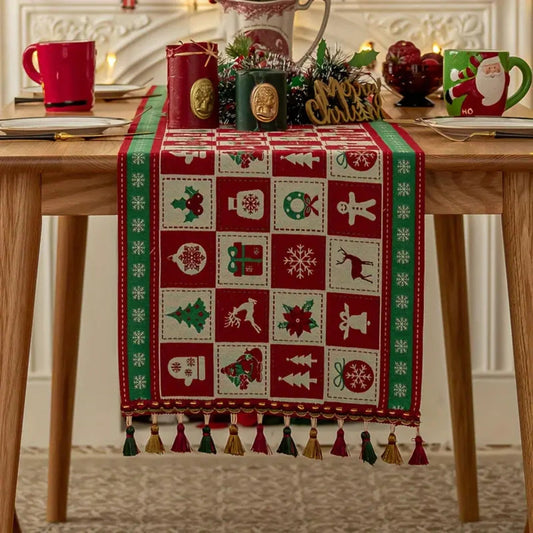 Felicitas Tischläufer Weihnachten - Mikrofaser, Festliches Karomuster mit Quasten 0