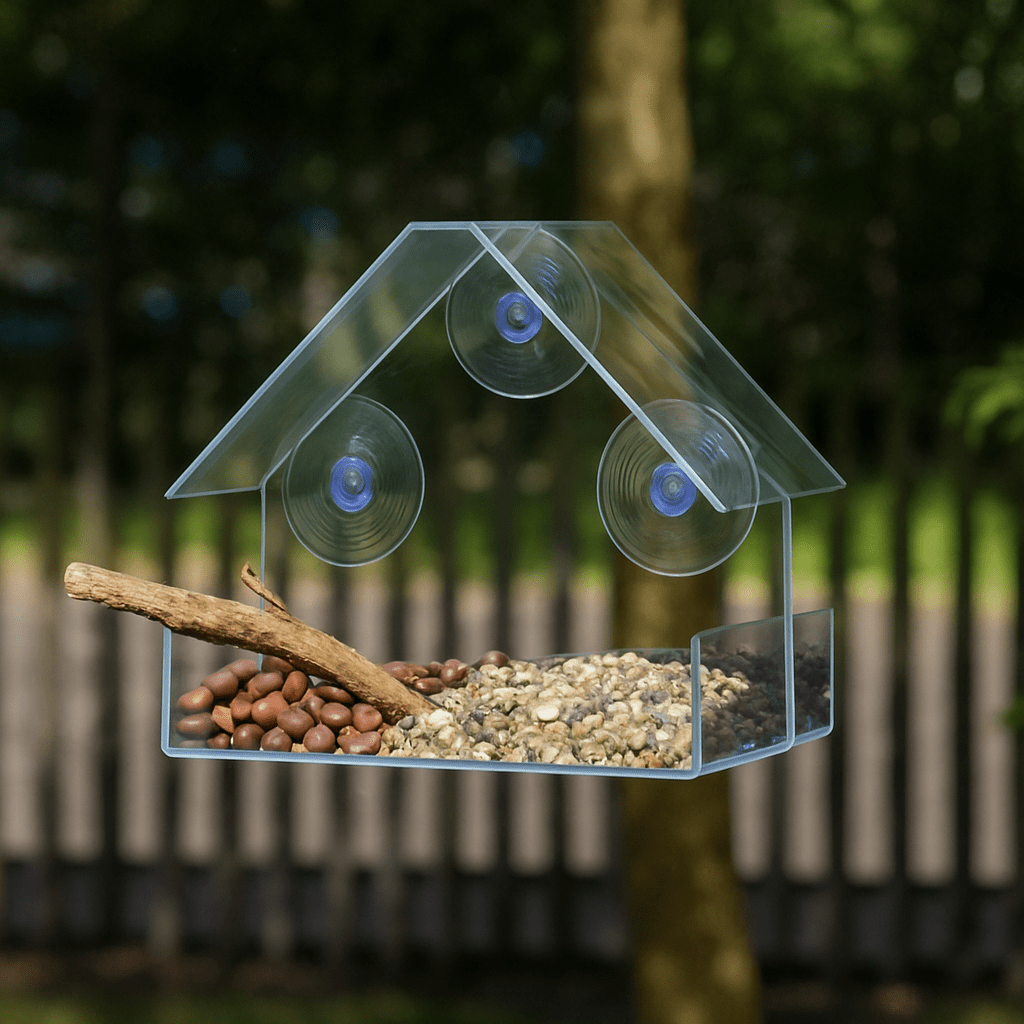 Fidela Vogelfutterspender - Transparente Sicht, Starke Saugnäpfe 2