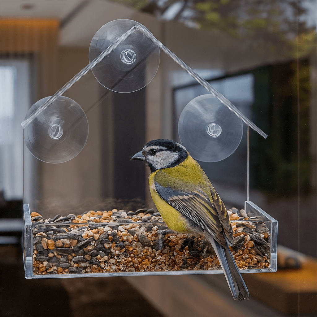 Fidela Vogelfutterspender - Transparente Sicht, Starke Saugnäpfe 3