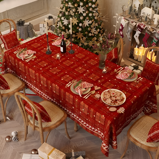 Fiora Tischdecke Weihnachten - Rotes Chenille, Festlich und Pflegeleicht 0