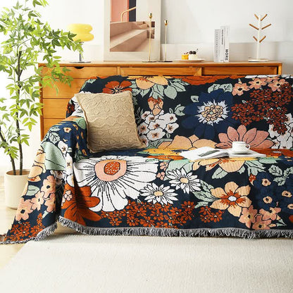 Flora Sofabezug - Baumwolle mit Blumendesign und Quasten, Maschinenwaschbar 0