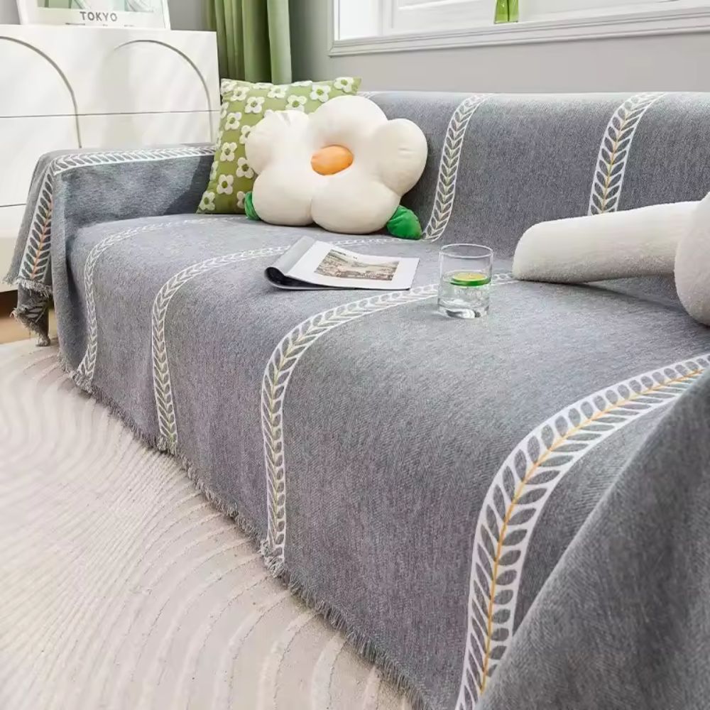 Flora Sofabezug - Chenille, Blattmuster für Sofa, Couchbezug 0