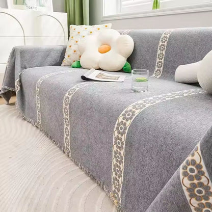 Flora Sofabezug - Chenille, Blattmuster für Sofa, Couchbezug 1