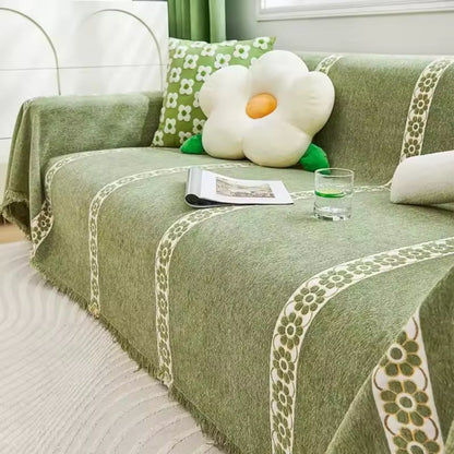 Flora Sofabezug - Chenille, Blattmuster für Sofa, Couchbezug 4