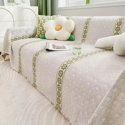 Flora Sofabezug - Chenille, Blattmuster für Sofa, Couchbezug 5