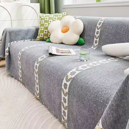 Flora Sofabezug - Chenille, Blattmuster für Sofa, Couchbezug 6