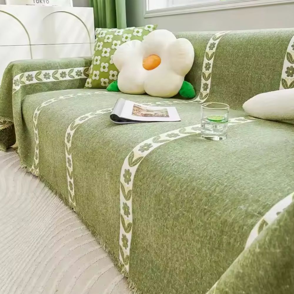 Flora Sofabezug - Chenille, Blattmuster für Sofa, Couchbezug 7