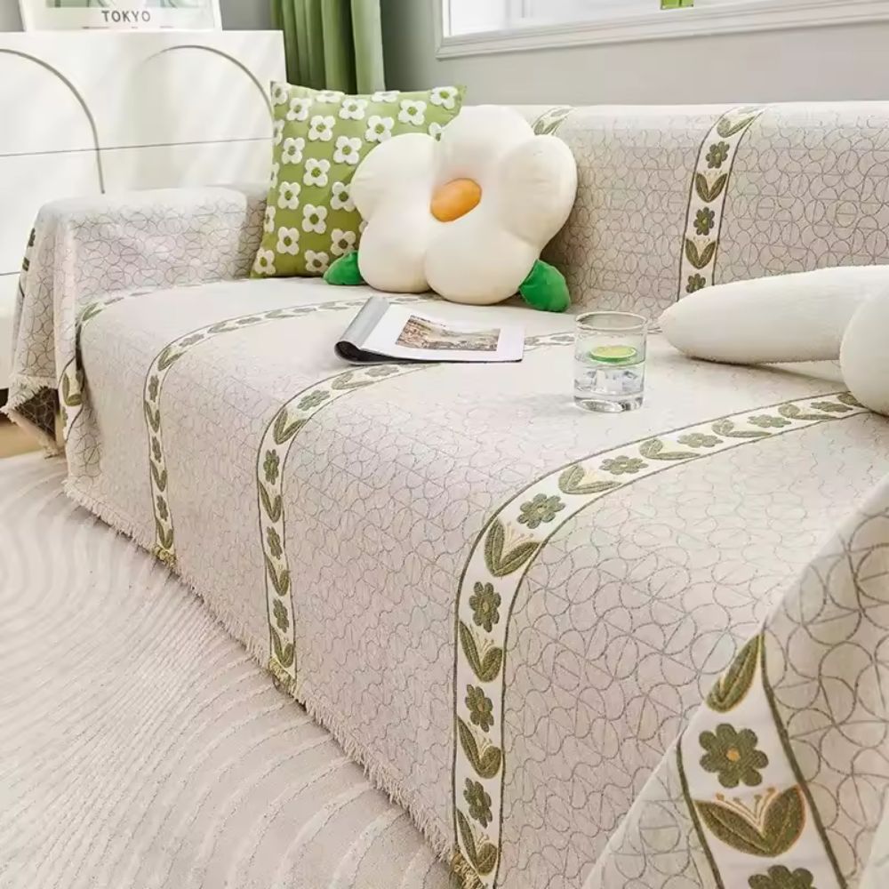Flora Sofabezug - Chenille, Blattmuster für Sofa, Couchbezug 8