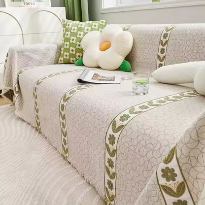 Flora Sofabezug - Chenille, Blattmuster für Sofa, Couchbezug 8