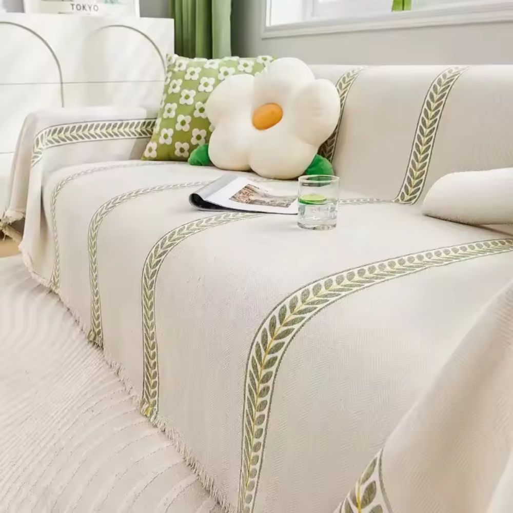 Flora Sofabezug - Chenille, Blattmuster für Sofa, Couchbezug 9